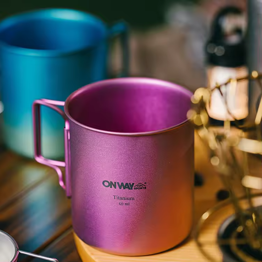 Custom Colour Folding Handle Travel Titanium Mug
