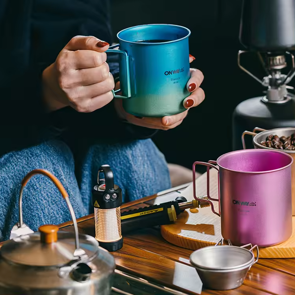 Custom Colour Folding Handle Travel Titanium Mug