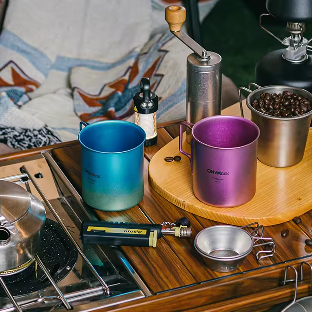 Custom Colour Folding Handle Travel Titanium Mug